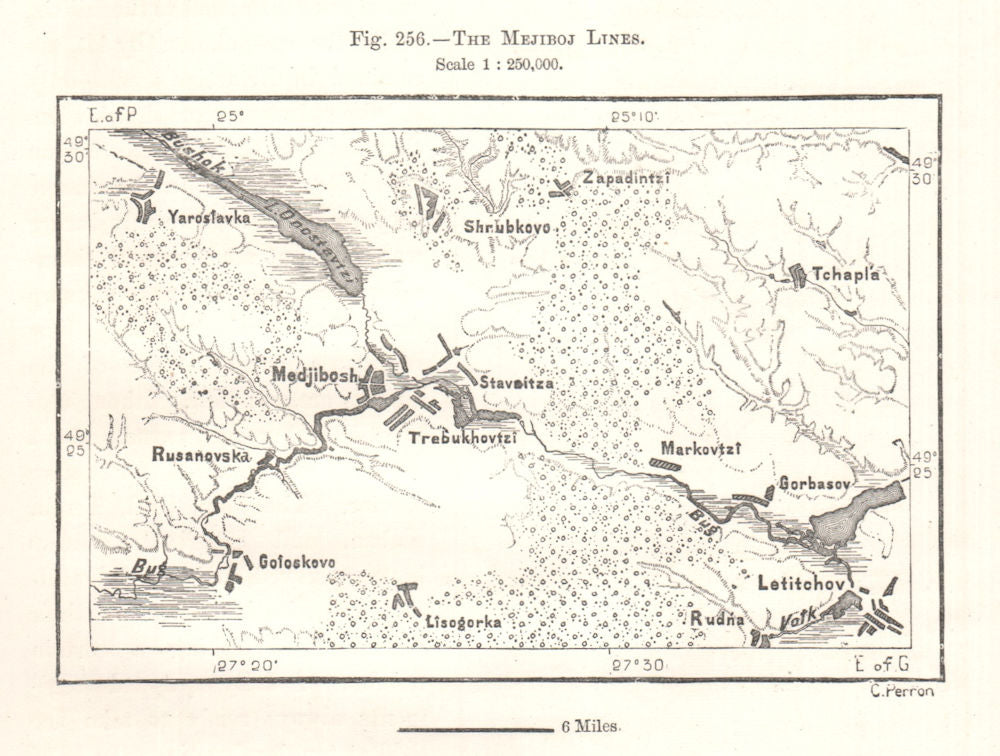 The Medzhybizh Lines. Ukraine. Sketch map 1885 old antique plan chart